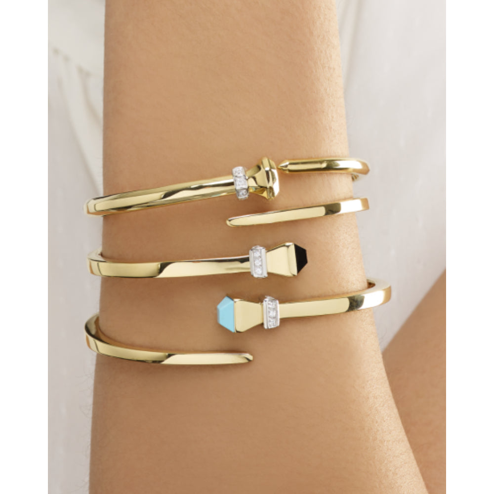 Exquisite 14k Yellow Gold Jewelry - Onyx and Diamond Wrap Style Hardware Bangle Bracelet