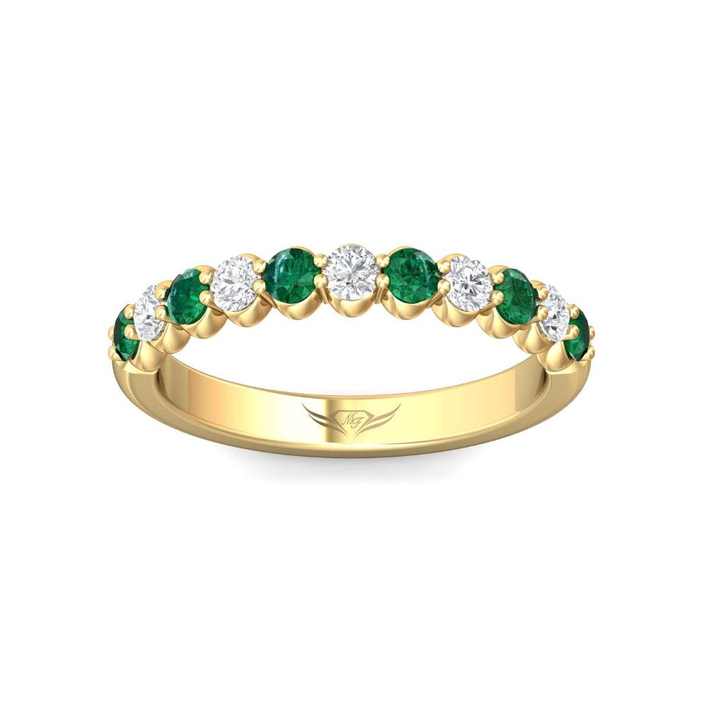 14k Yellow Gold Martin Flyer Diamond and Emerald Half Eternity Band Jewelry