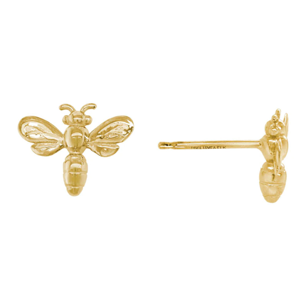 14k Yellow Gold Bee - Design Stud Earrings for Fashionable Wear