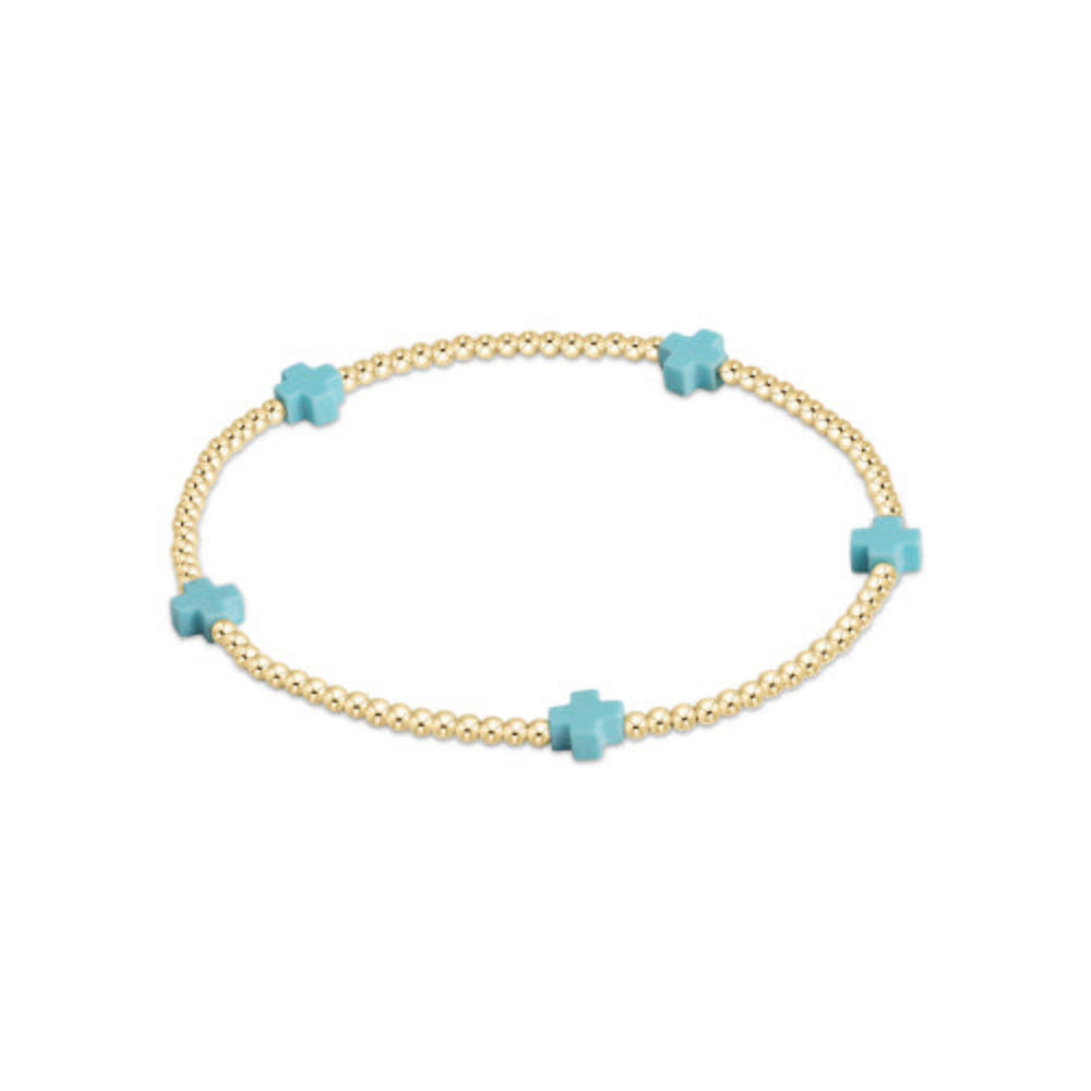 enewton Signature 6.25mm Cross Design Small 2mm Gold Pattern Bead Bracelet in Turquoise Color