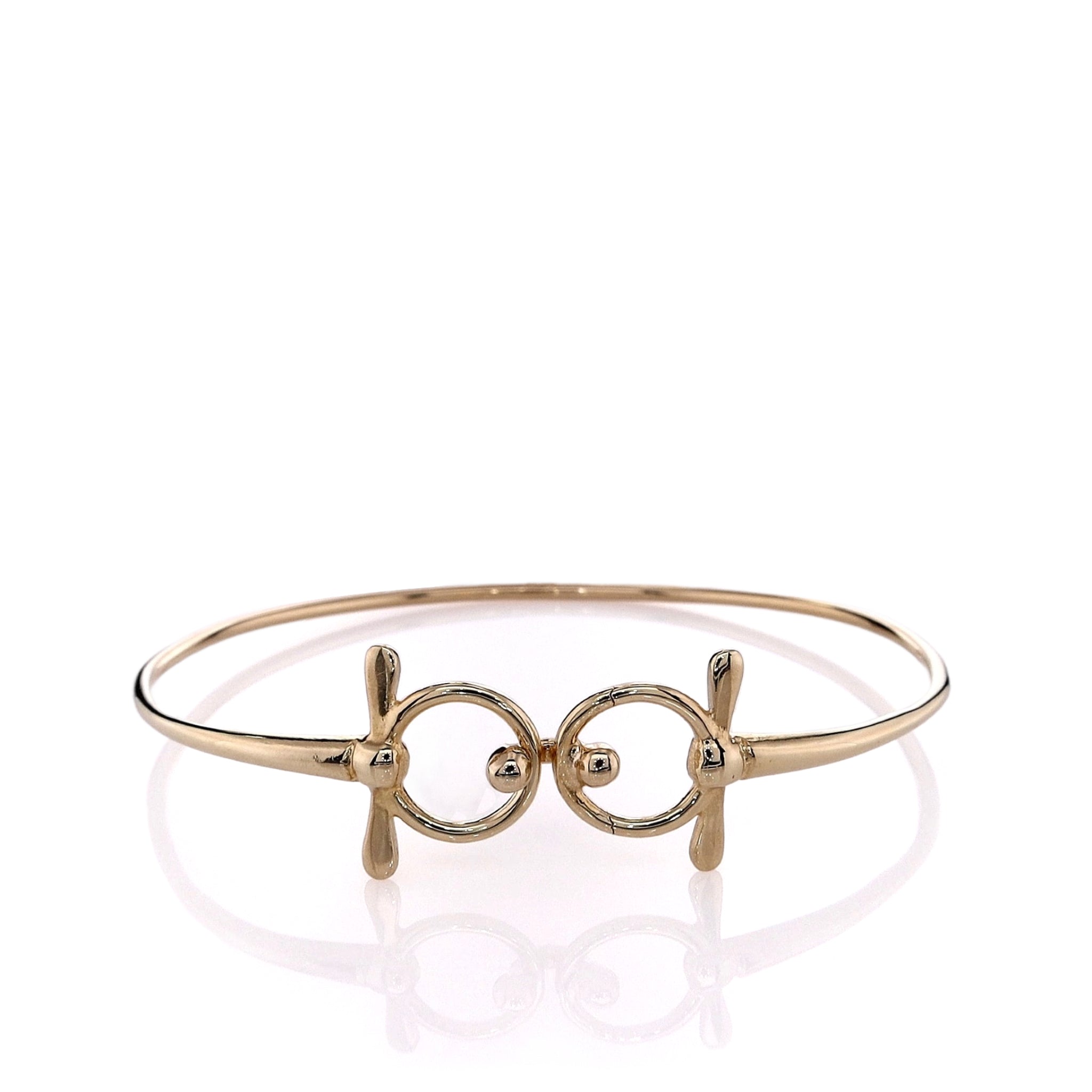 14k Yellow Gold High - Polished Horse Bit Top Wire Bangle Bracelet