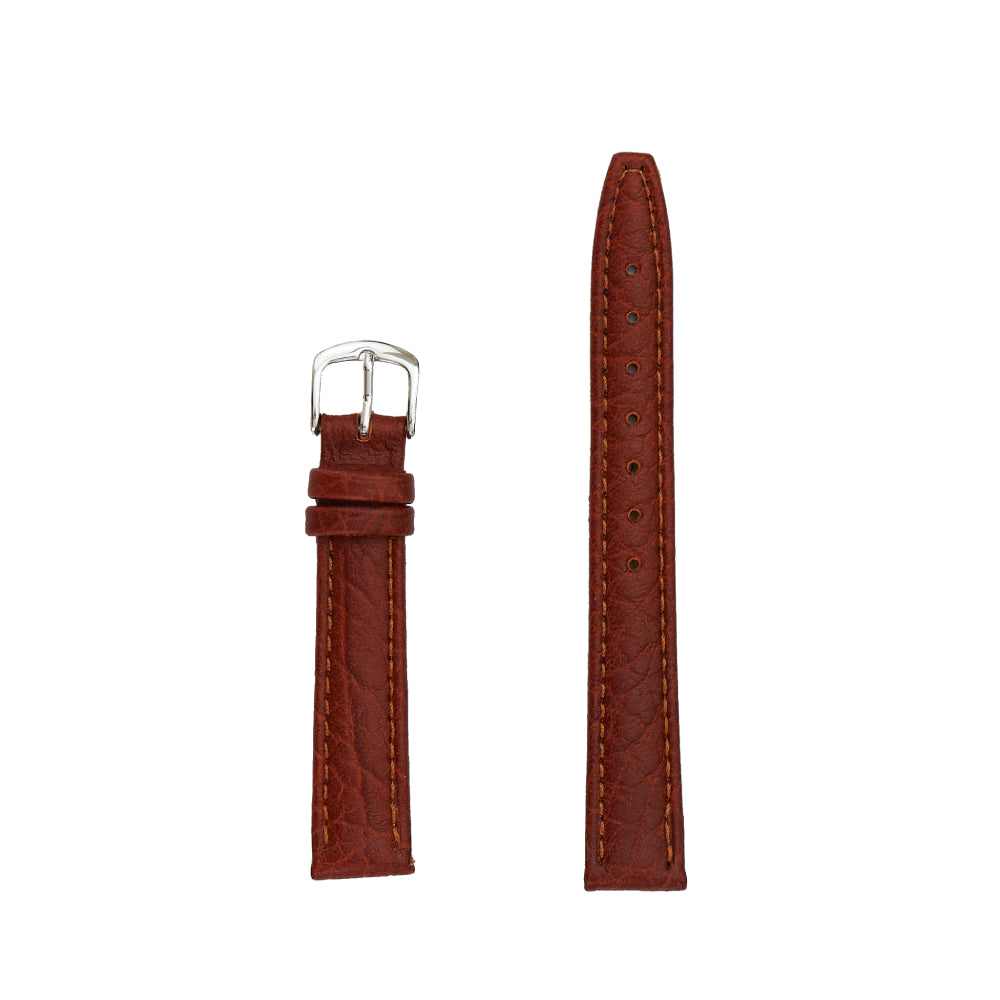 Tan Ladies' Padded Genuine Shrunken Grain Leather Stitched Watch Band