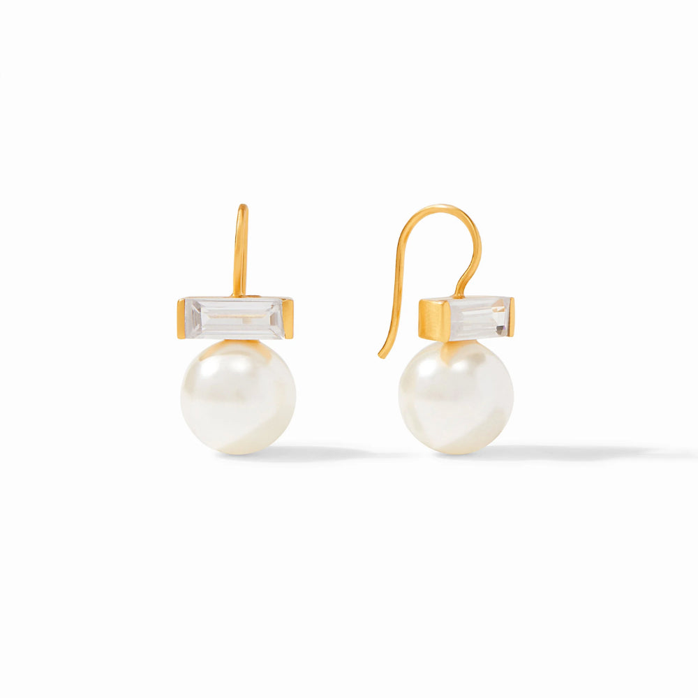 Julie Vos Shimmering 24K Gold-Plated Charlotte Earrings with CZ Baguette and Shell Pearl