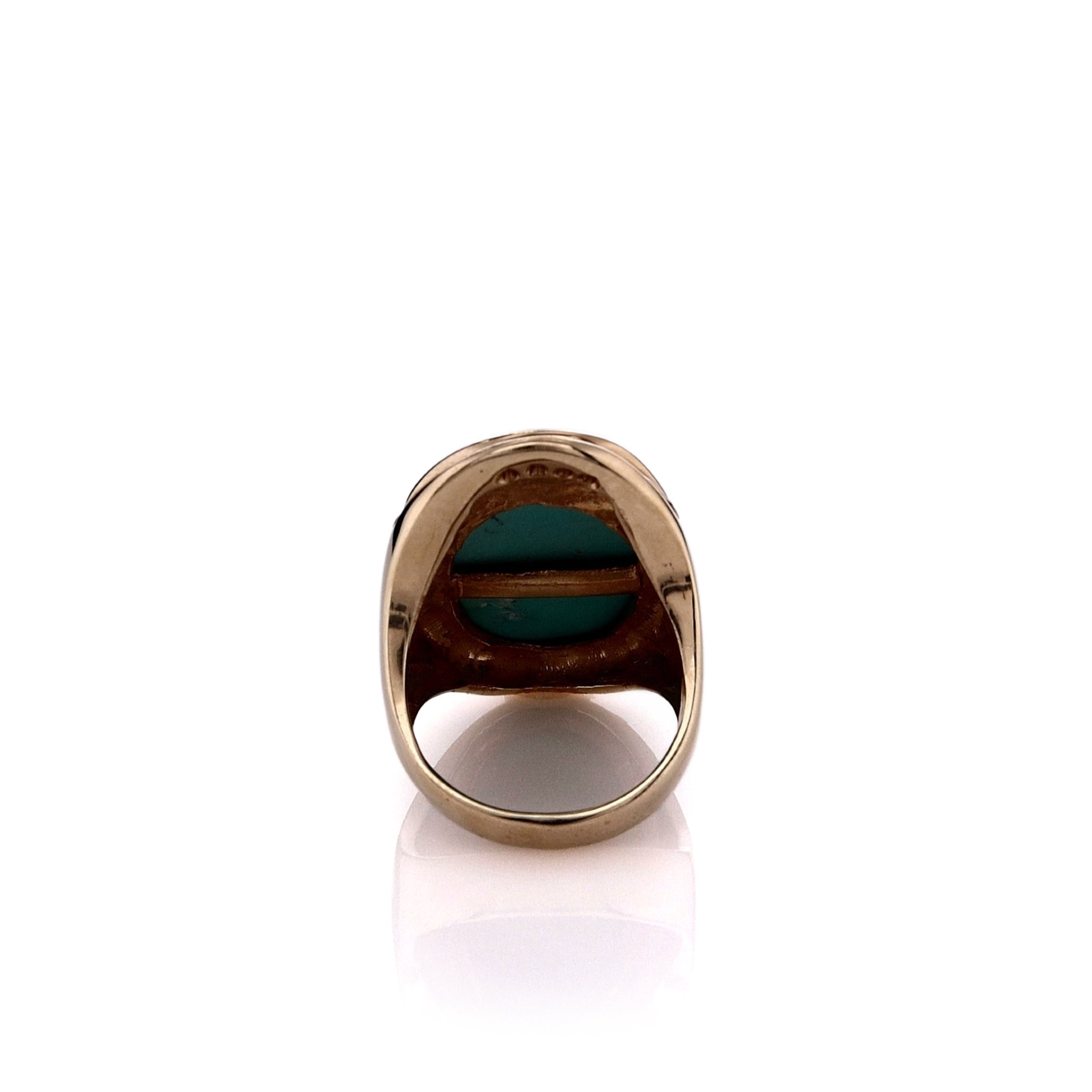 Luxurious Estate 14k Yellow Gold Ring Featuring 26x18mm Cabochon Turquoise and Sparkling Diamonds