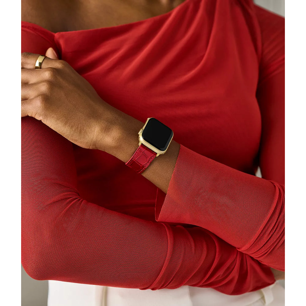 Michele Premium Ruby Red Leather Band for Apple Watch® with 38mm, 40mm, 41mm, 42mm, 44mm, 45mm, 46mm, and 49mm Compatibility