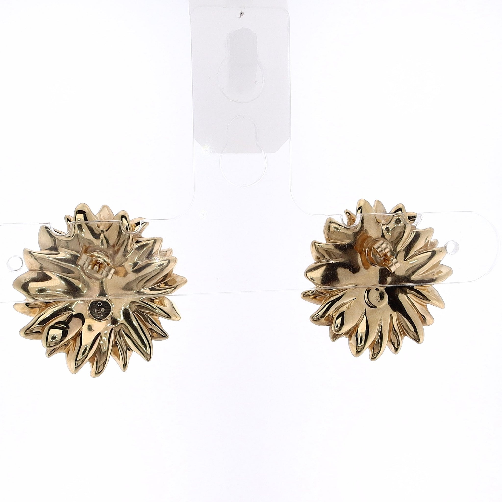 Exquisite Estate 14 Karat Yellow Gold Jewelry - Large and Intricate Sunflower Design Earrings