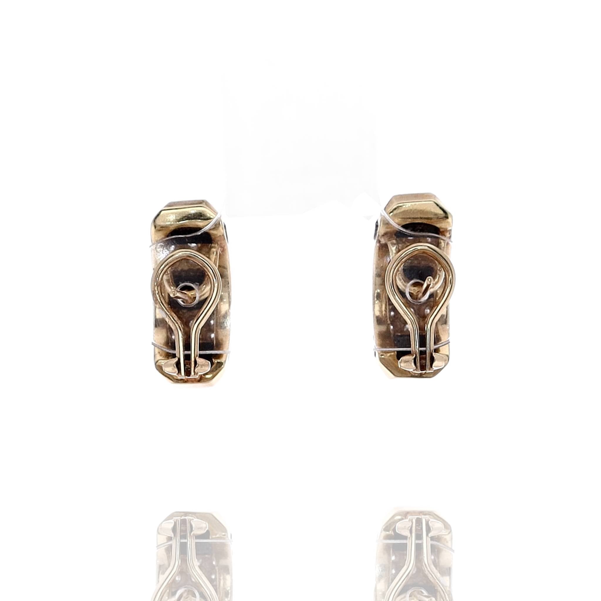 Exquisite 14k Yellow Gold Onyx and Diamond Triple - Sided Hoop Earrings