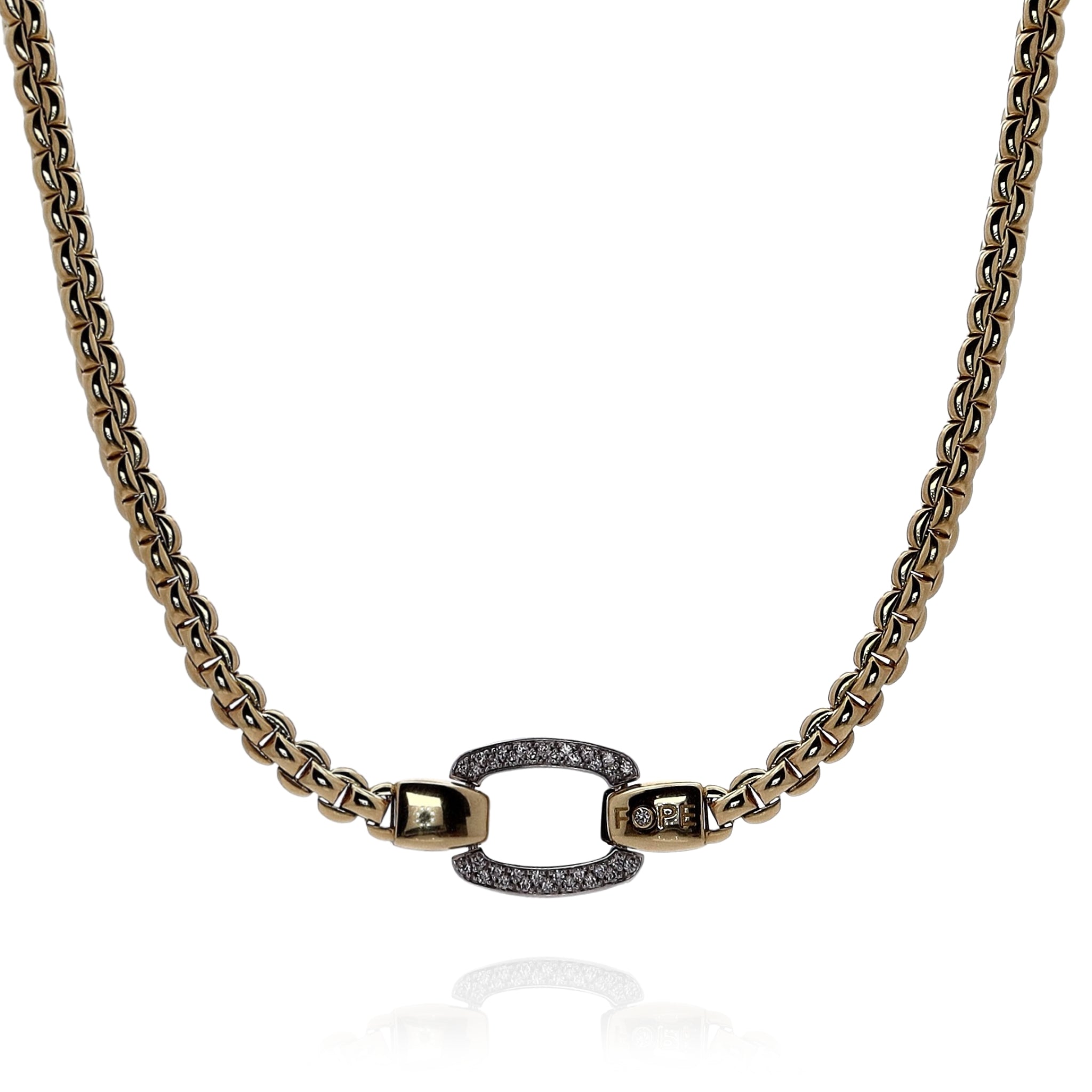 Fope 18k Yellow & White Gold Diamond Eka Buckle Style Pave Necklace