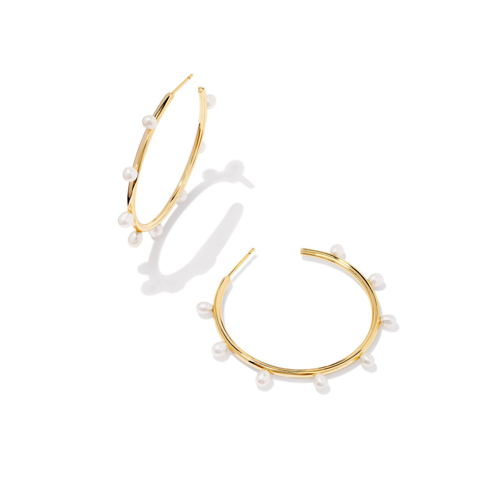 Kendra Scott Leighton White Pearl Gold-Plated Hoop Earrings for Women