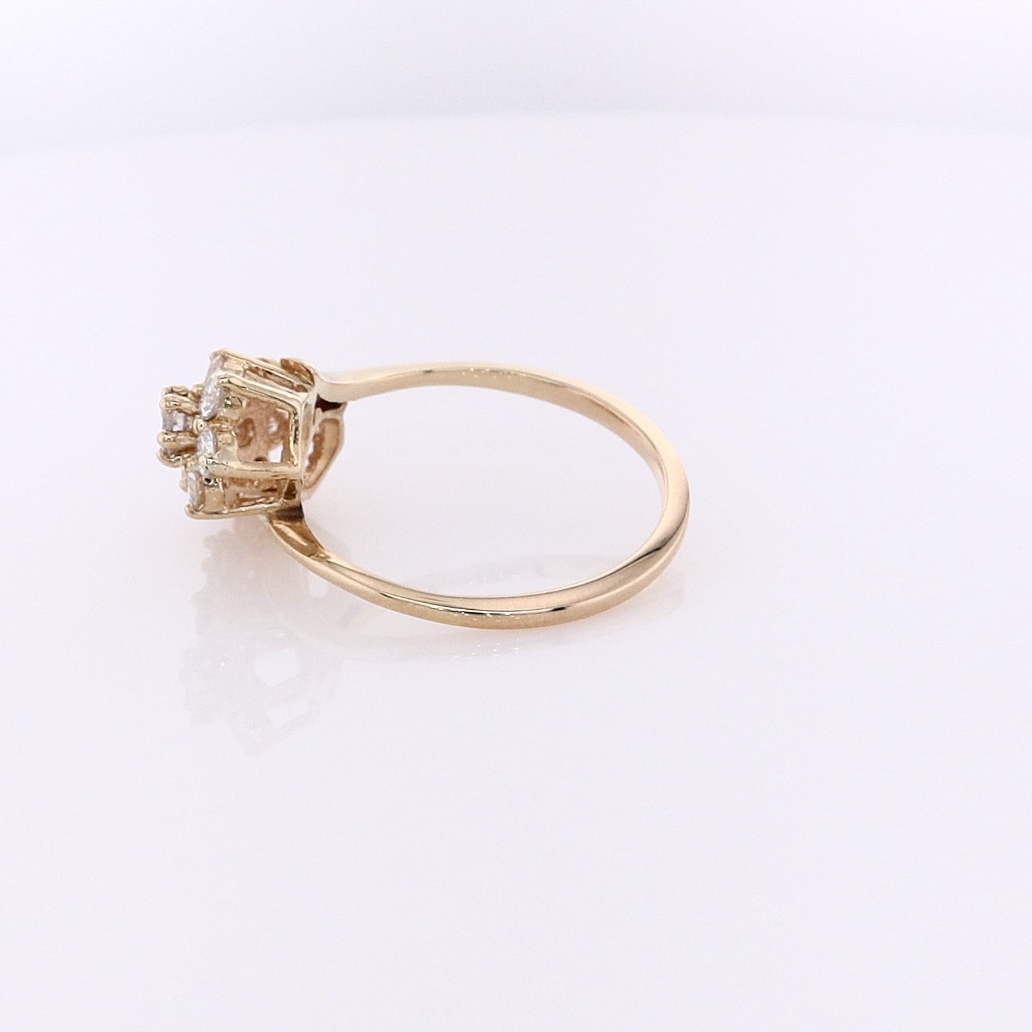 14K Yellow Gold Double Flower Head Design Diamond Ring with 0.91ct Diamonds