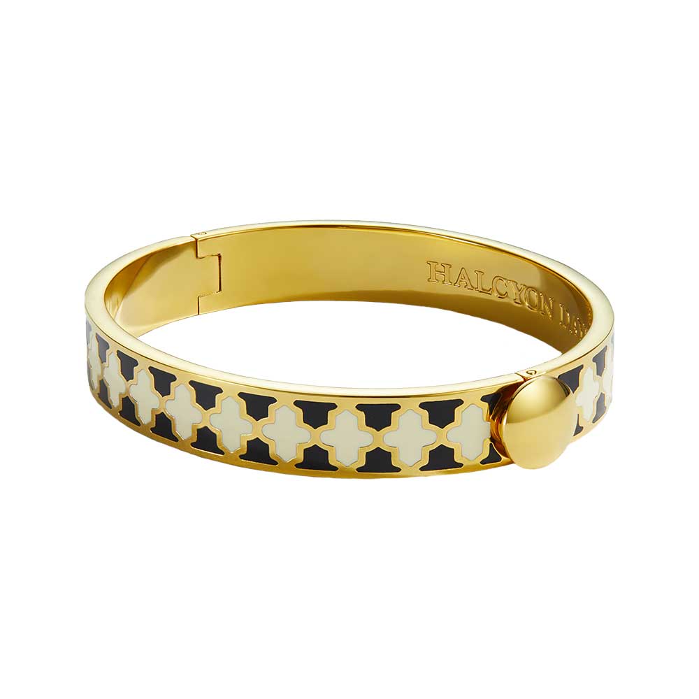 Halcyon Days Elegant 1cm Agama Gold Hinged Enamel Bangle for Women - A Timeless Jewelry Piece