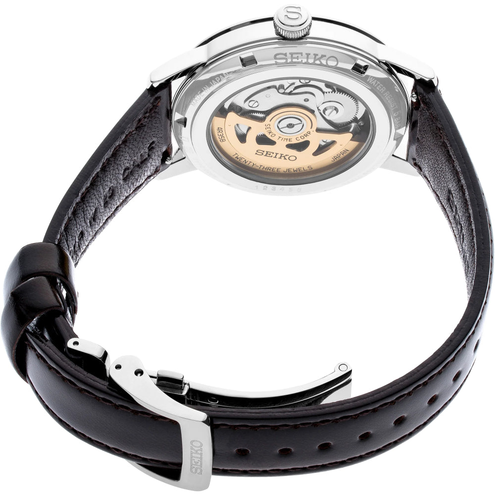 Seiko Presage Cocktail Time Automatic Watch with Gradated Red Dial and Brown Leather Strap