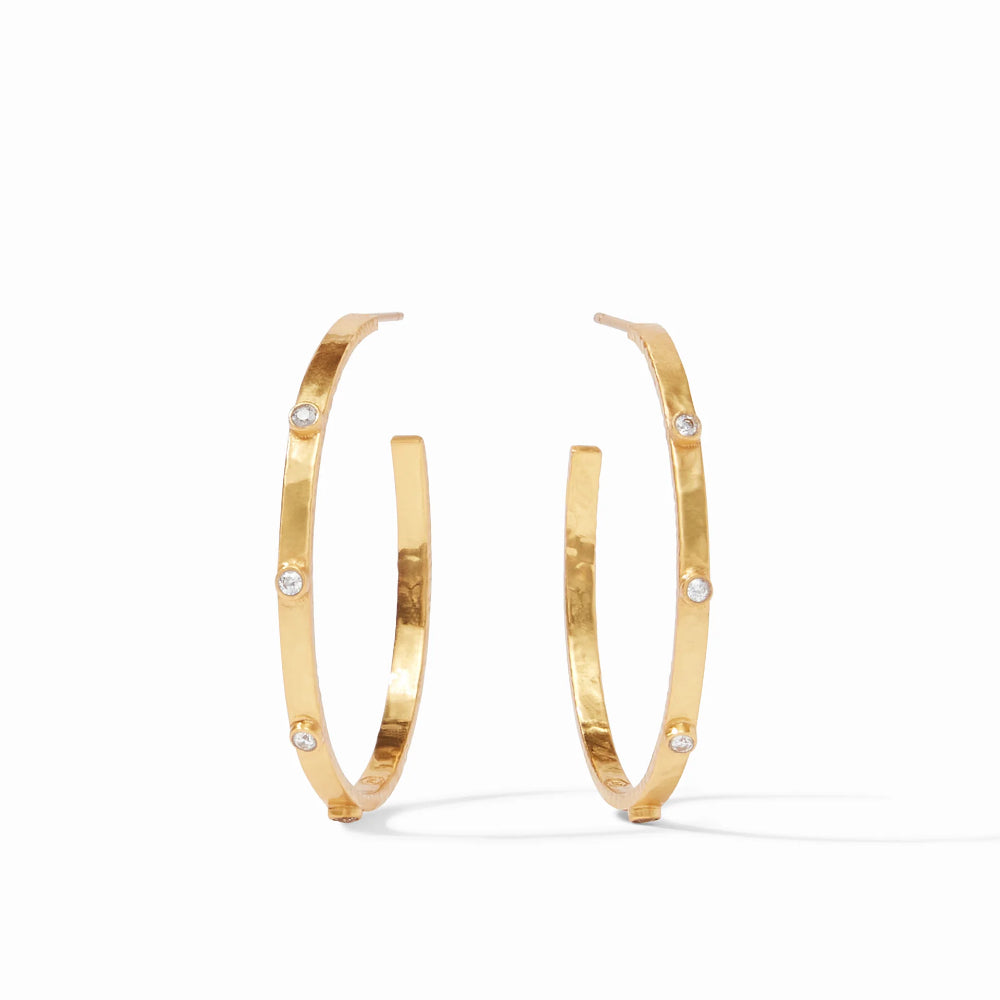 Julie Vos Hoop Earrings in Cubic Zirconia with Crescent Stone Design