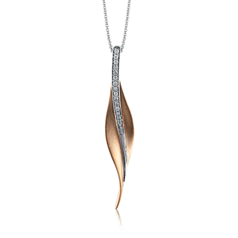 Simon G. 18k Fallen Leaves Inspired Brushed Diamond Pendant Necklace