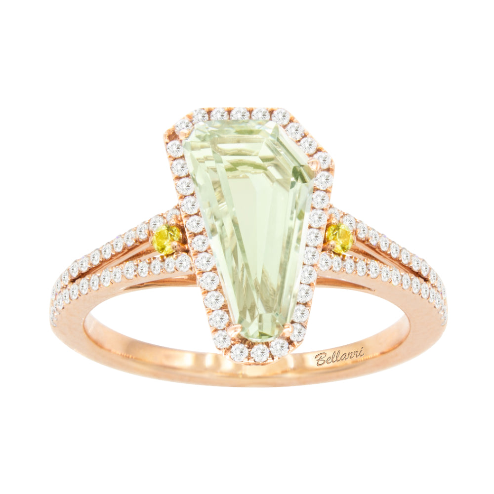 Bellarri 14k Rose Gold Prasiolite and Yellow Sapphire Diamond Ring - A Stunning Jewelry Piece