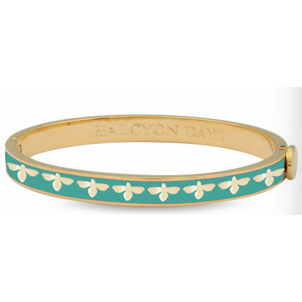Halcyon Days 6mm Gold-Plated Enamel Bee Hinged Bracelet - A Stylish and Colorful Jewelry Piece