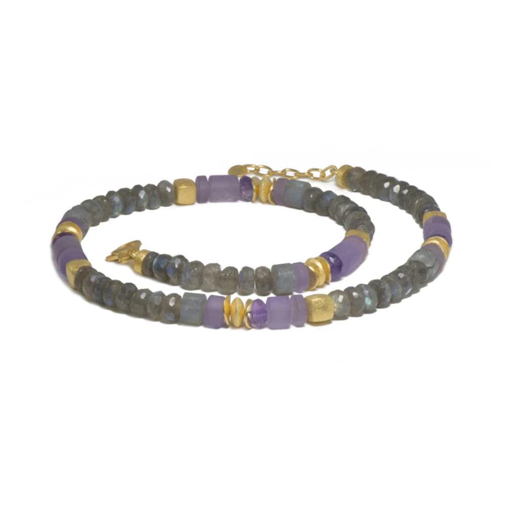 Joyla Adjustable 18'-19' Labradorite and Amethyst Necklace in 24k Fair Trade Gold Vermeil