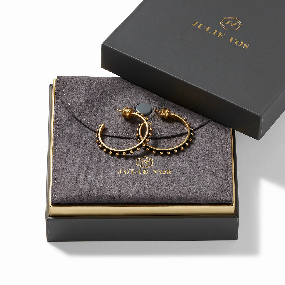 Julie Vos Soho Mixed Metal Studded Gold Bead Hoop Earrings