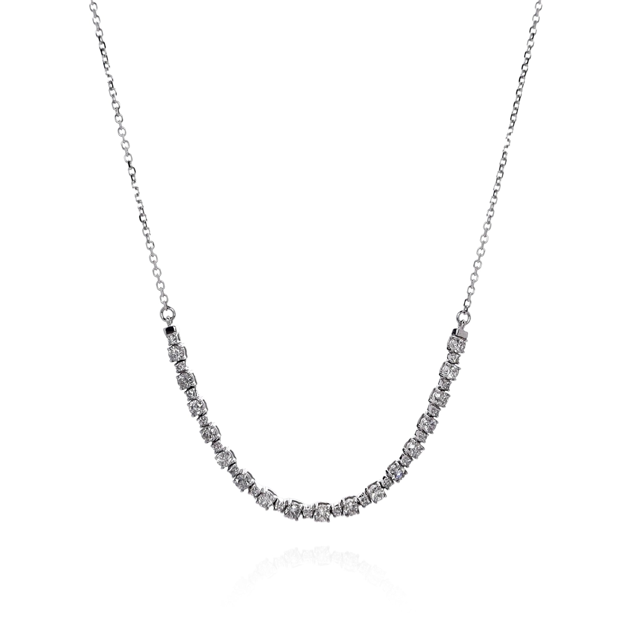18-Inch 14k White Gold Necklace with 34 Alternating Small and Large Round Brilliant Diamonds