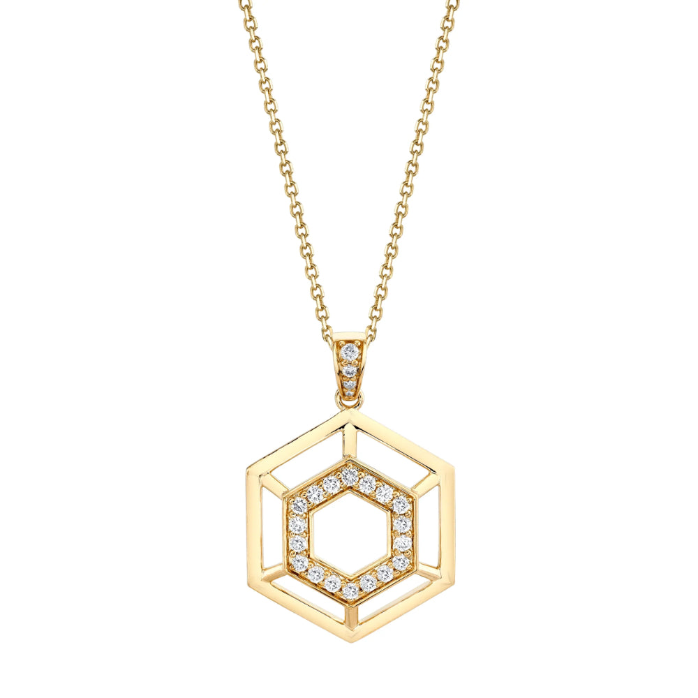 Michael M. 14k Yellow Gold Hexagonal Truss Design Pendant for Stylish Jewelry Lovers