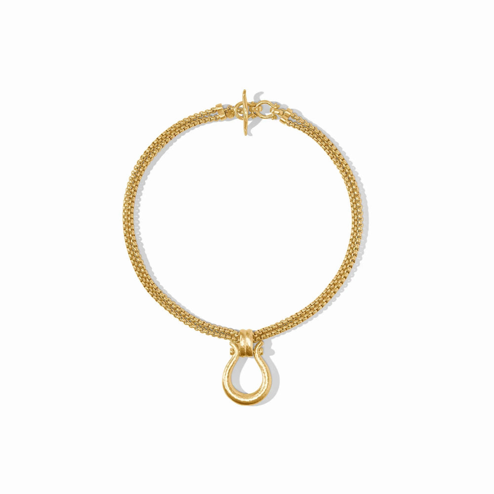 Julie Vos Saratoga Golden Hammered Bridle Ring Pendant Necklace with Adjustable Length