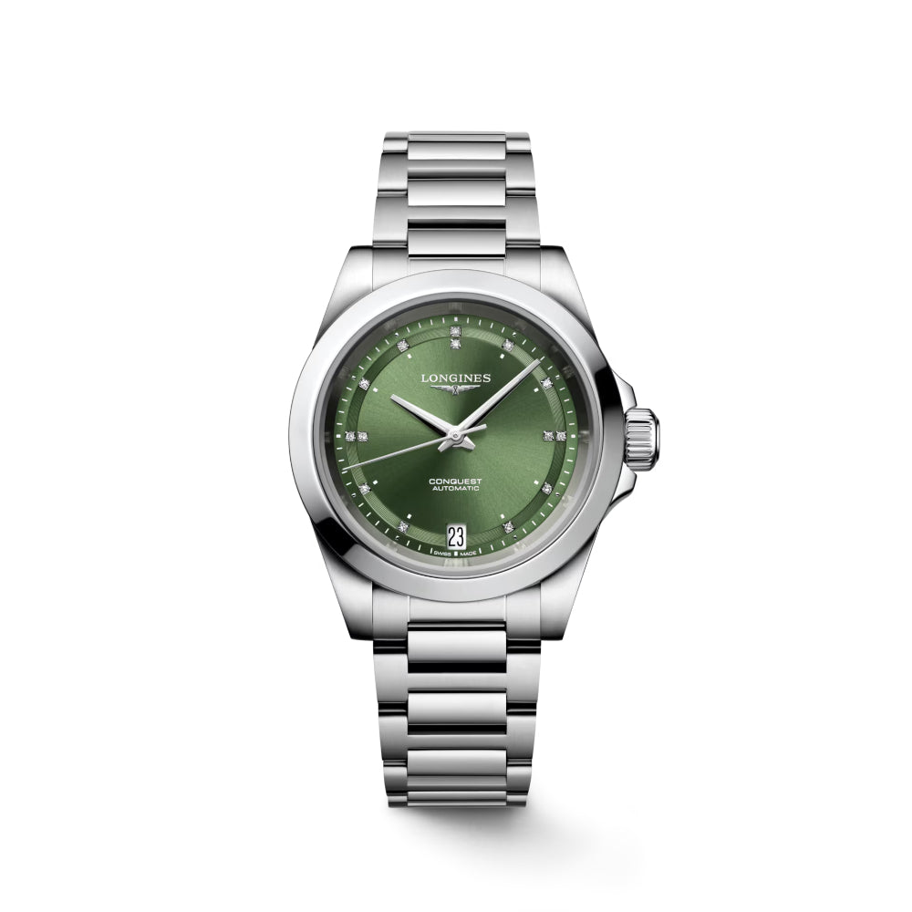 Longines Conquest 34mm Automatic Diamond-Embedded Luxury Wristwatch
