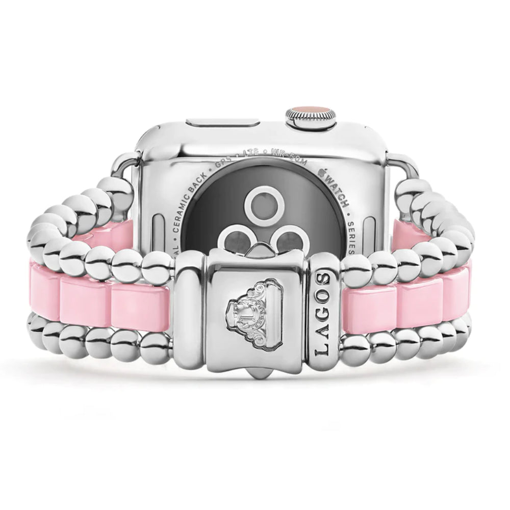 Lagos Luxury Smart Pink Ceramic and Stainless Steel Watch Bracelet for Apple Watch in Sizes 38mm - 45mm