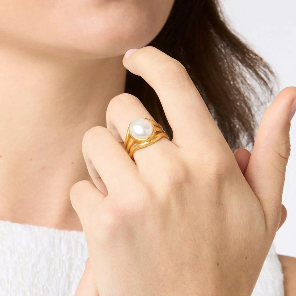Julie Vos Iridescent Blue Chalcedony Wave Stone Finger Ring