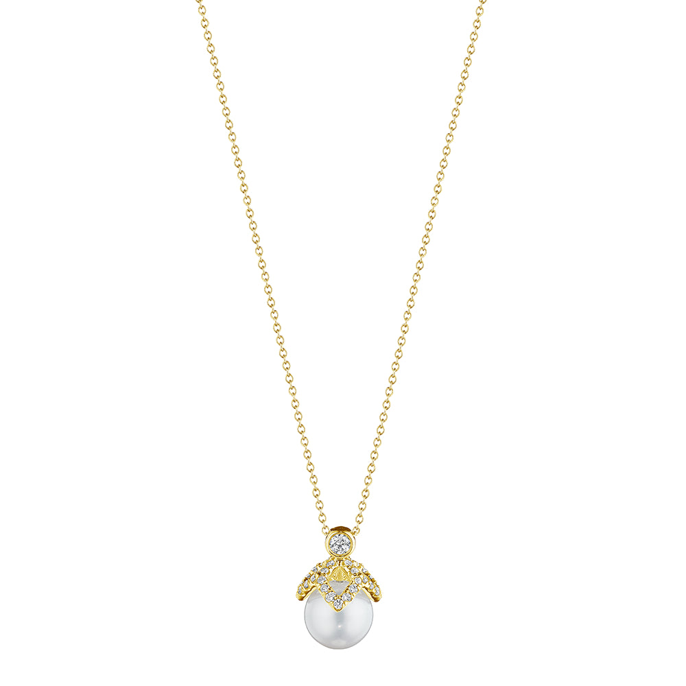 Verragio 18k Gold Pave Diamond Petal Cap Pearl Adjustable Pendant