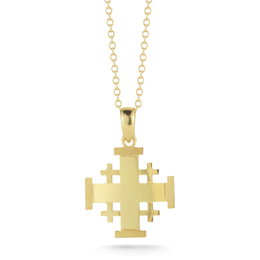 14k Yellow Gold Matte & Polish Jerusalem Cross Pendant on 16' Rolo Chain