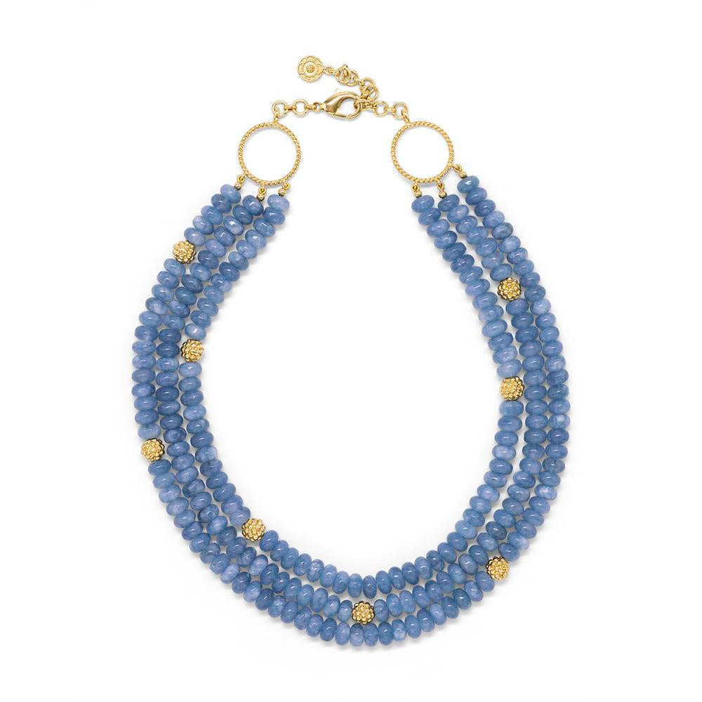 Capucine De Wulf Jewel-Toned Triple Strand Necklace with Golden Berries