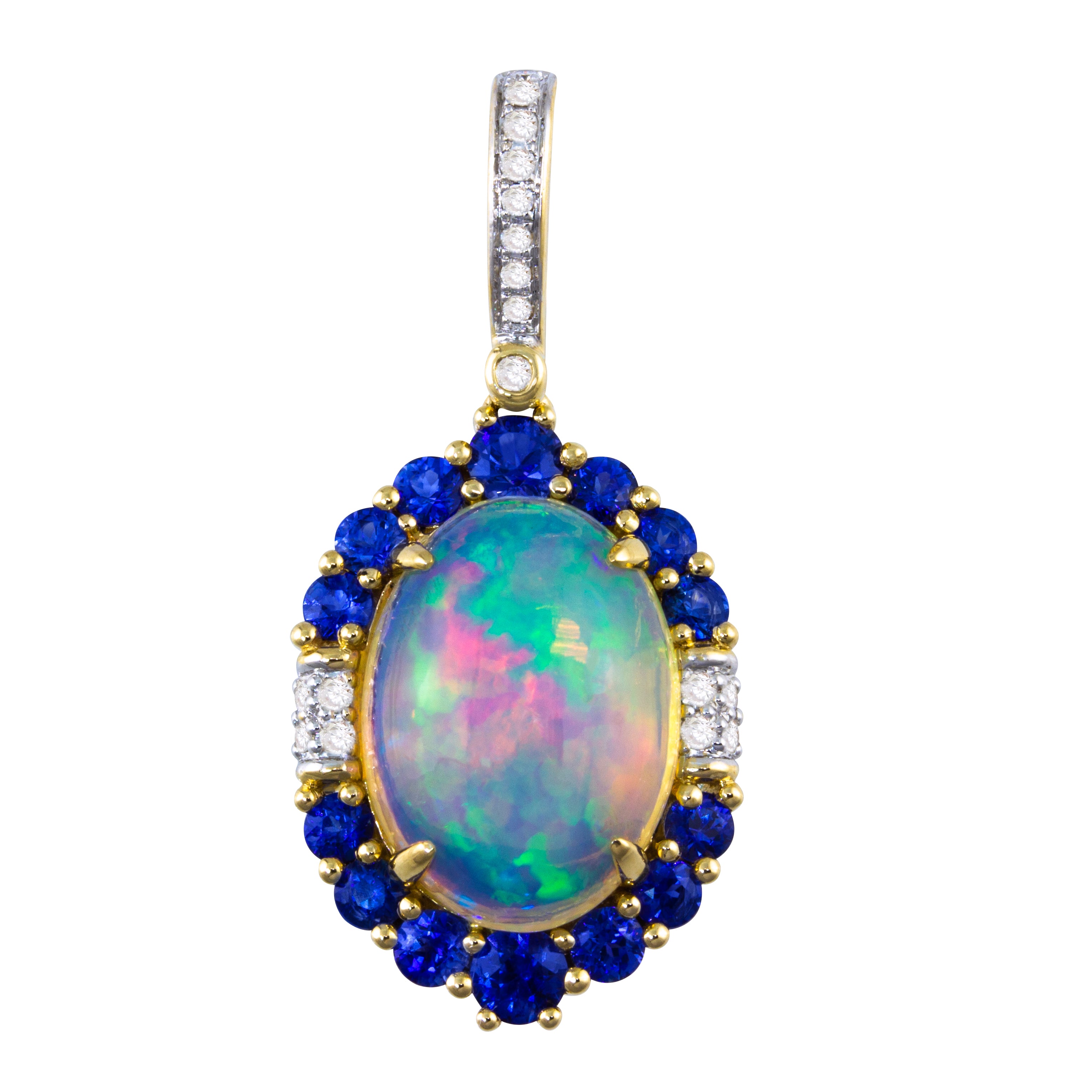 Bellarri 14k Yellow Gold Opal Pendant with Blue Sapphires and Diamonds (Chain Sold Separately)