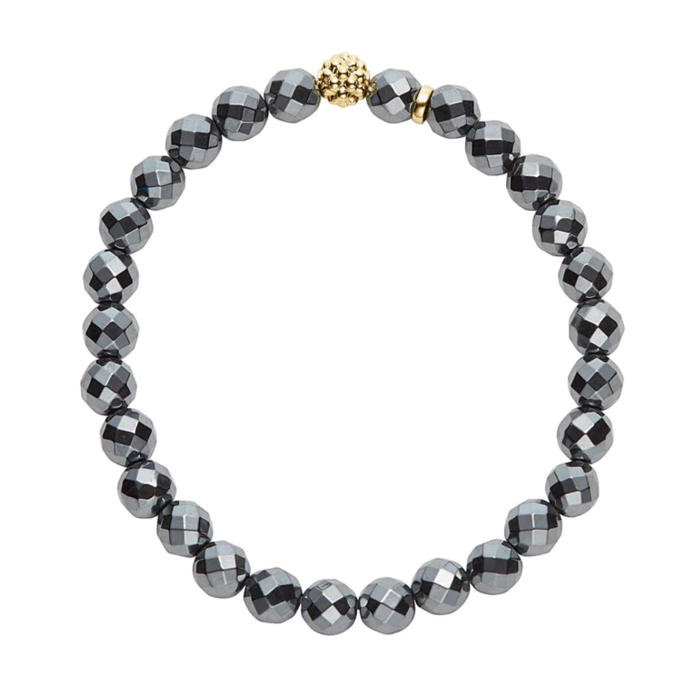 18K Gold Caviar Station Beaded Hematite Gemstone Bracelet from Lagos