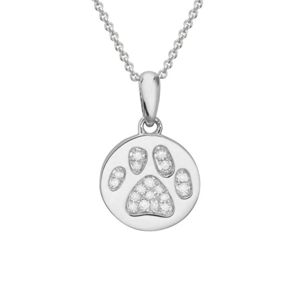 14k Gold Diamond Paw Print Adjustable Pendant Necklace