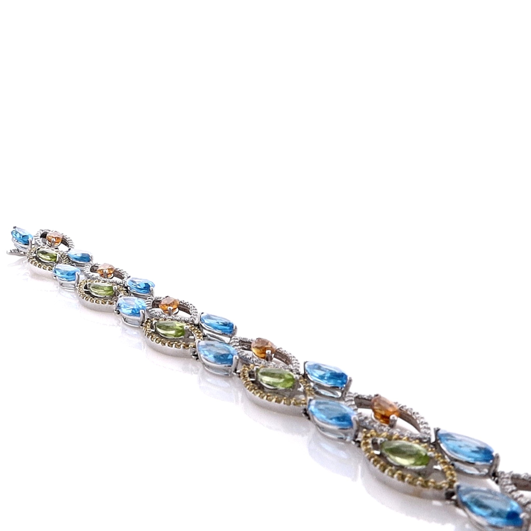 14k White Gold Multi-Color Marquise Gemstone Bracelet with Diamonds and Sapphires
