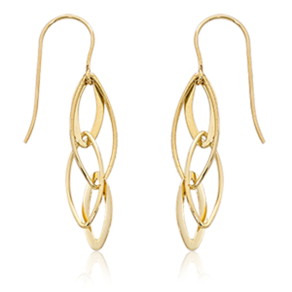 Exquisite 14k Yellow Gold Interlocking Almond-Shaped Drop Earrings