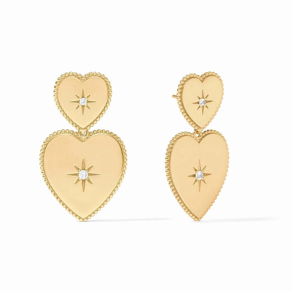 Julie Vos Sparkling 24K Gold Plated Heart Dangly Statement Earrings