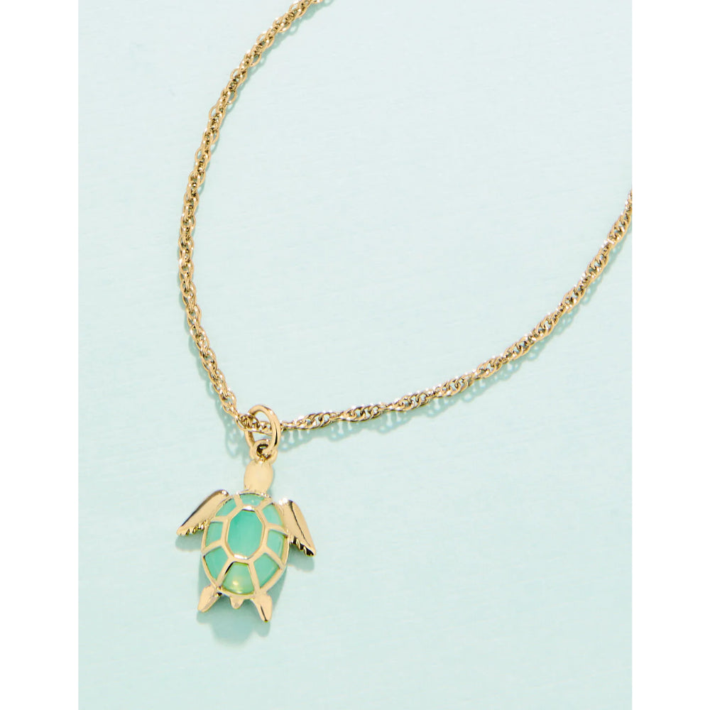 14kt Gold Plated Spartina Hilton Head Sea Turtle Necklace with Sea Foam Blue Glass