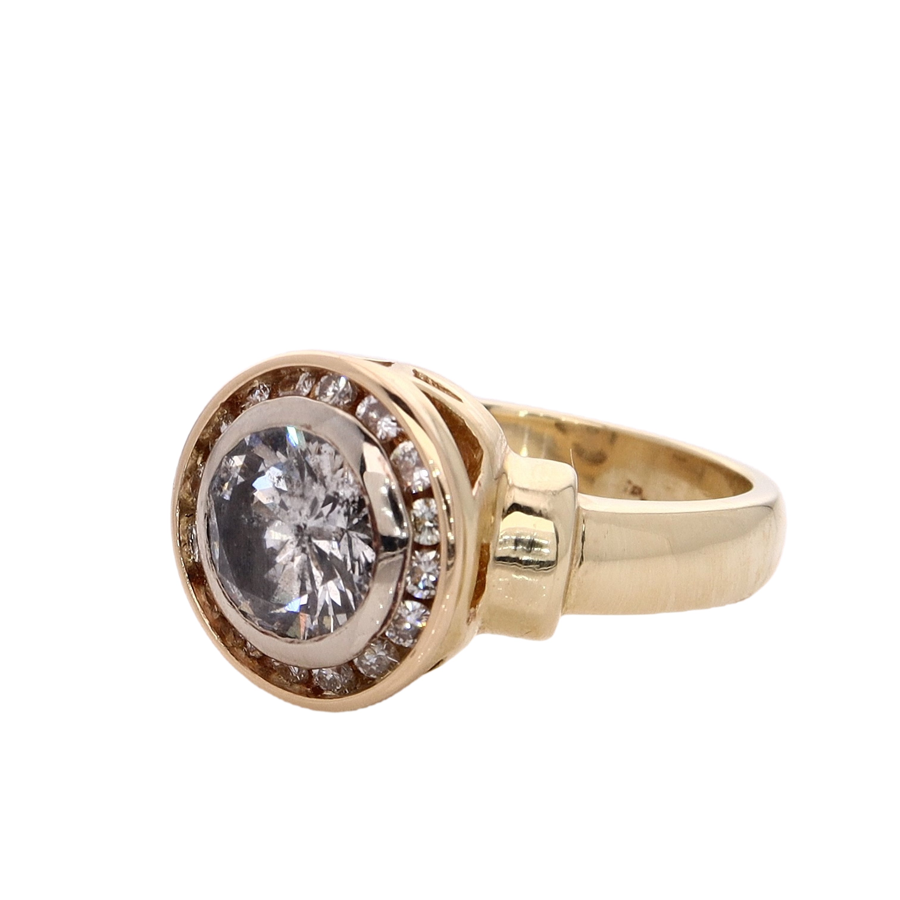 14k Two Tone Halo Bezel Set Estate Diamond Ring