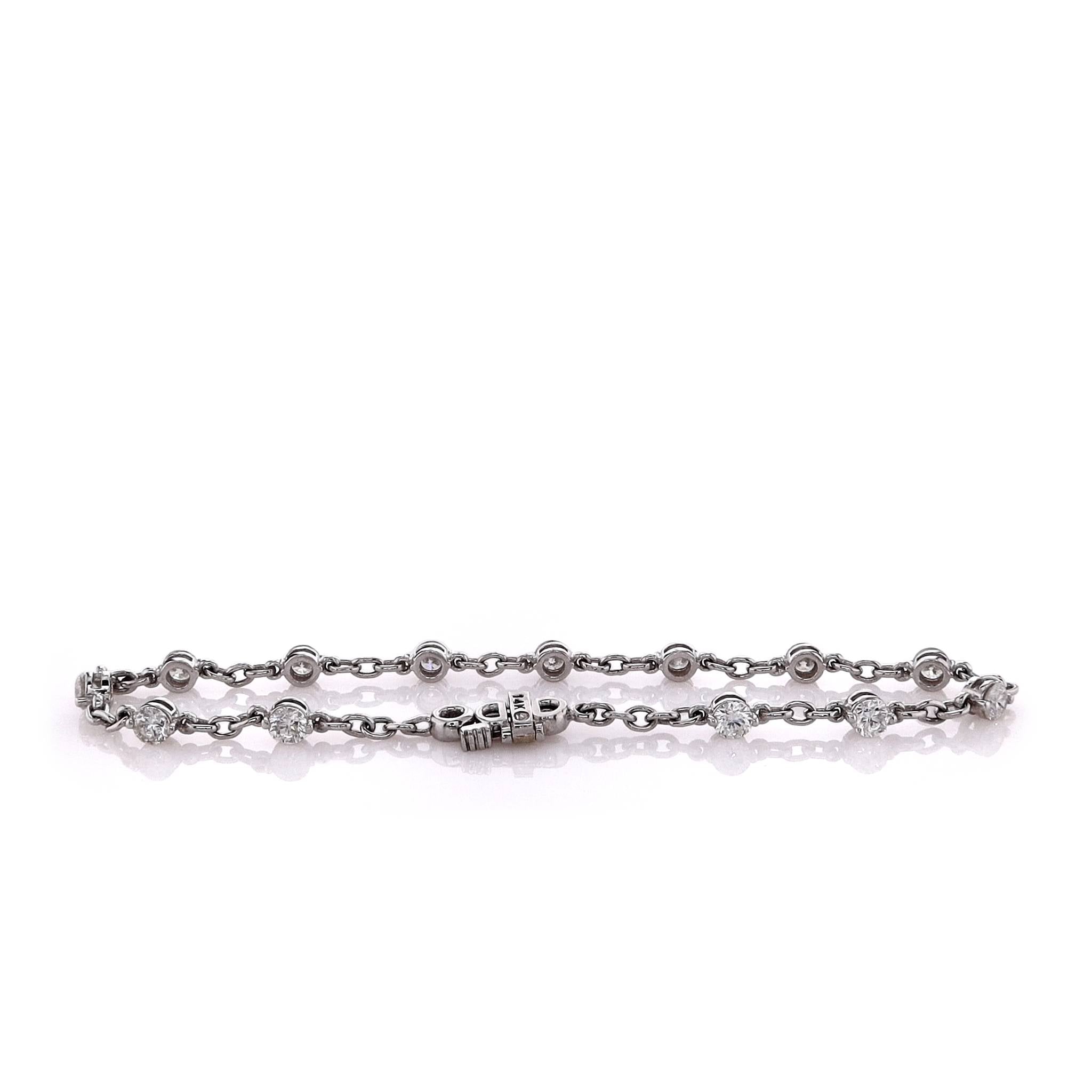 14k White Gold 7-Inch Prong-Set Bracelet with 13 Round Brilliant Diamonds