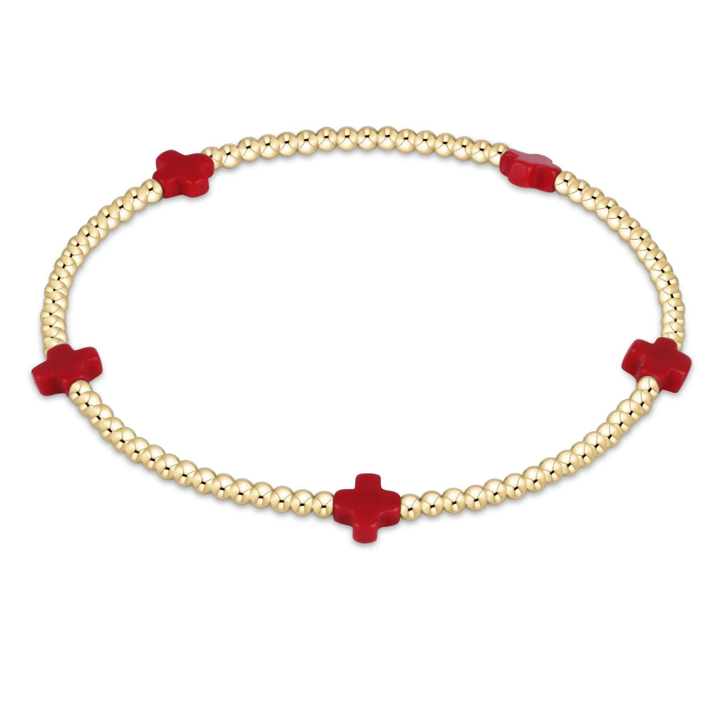 enewton 6.25 Signature Red Cross Pattern Small Gold 2mm Beaded Bracelet for Women
