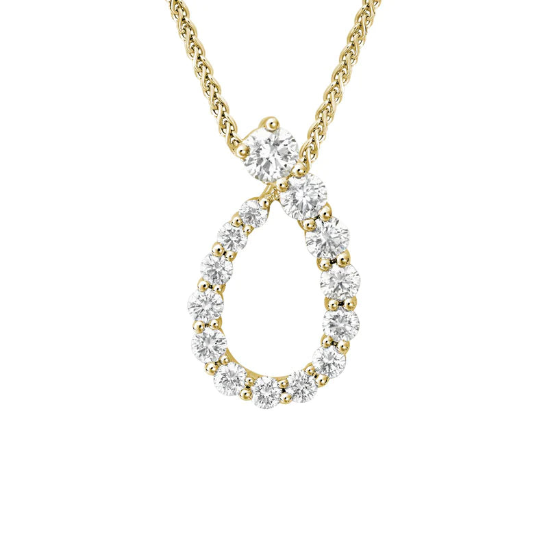 14K Yellow Gold Adjustable Open Teardrop Diamond Necklace for Women (Chain Length: 16 - 18 Inches)