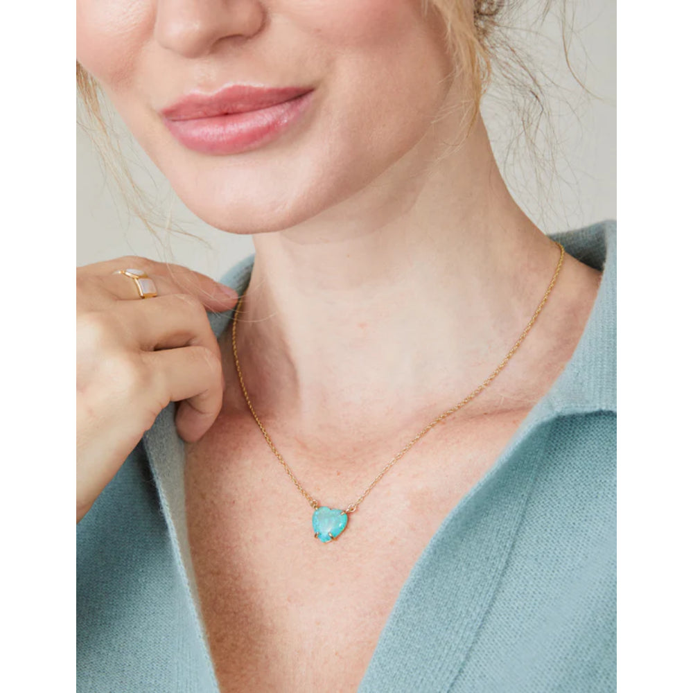 17-Inch Seafoam Synthetic Opal Heart Necklace in 18kt Matte Gold Plating