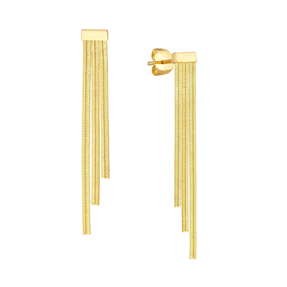 Exquisite 14k Gold Triple Snake Chain Drop Earrings for a Stylish Look