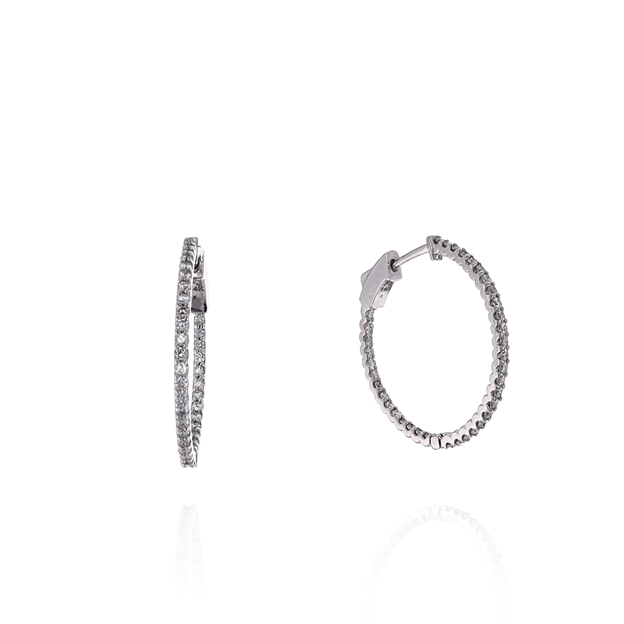 14k White Gold 0.75 - 0.79ct U - Prong In and Out Diamond Hoop Earrings with High Polish Finish