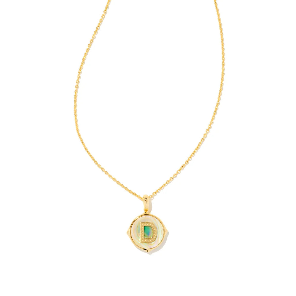 Kendra Scott Letter Gold Disc Reversible Pendant Necklace Crafted with Iridescent Abalone - A Stunning Jewelry Piece for Personalized Style