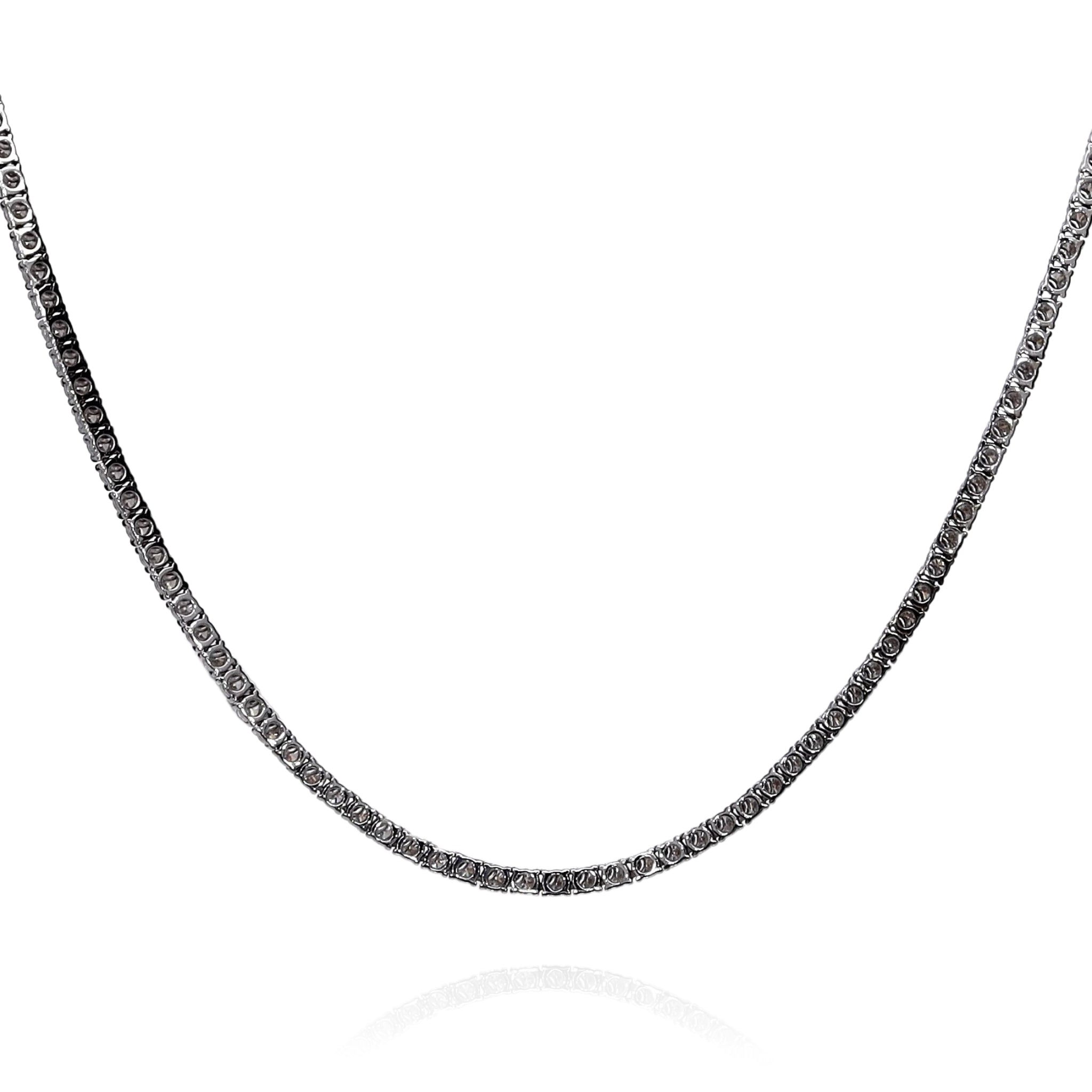 14k White Gold Diamond Tennis Necklace with 203 Round Brilliant Cut Diamonds, 18 Inches Long