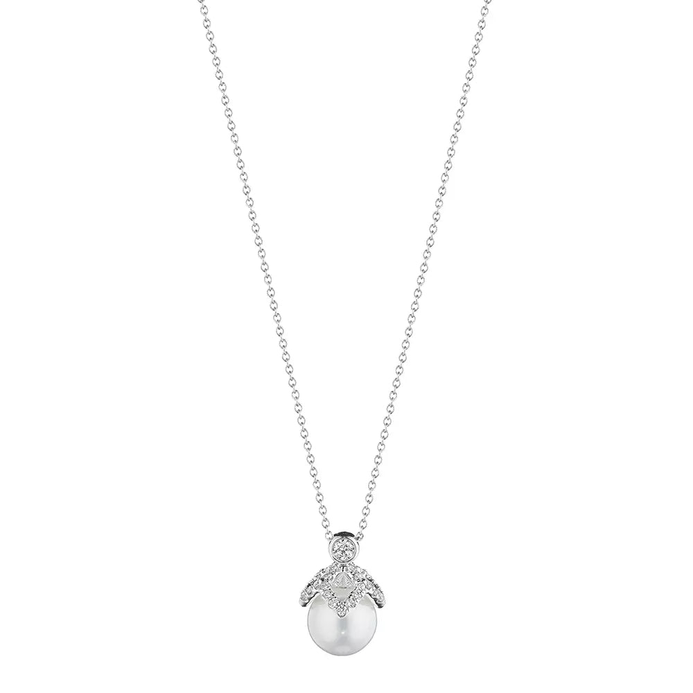 Verragio 18k Gold Pave Diamond Petal Cap Pearl Adjustable Pendant
