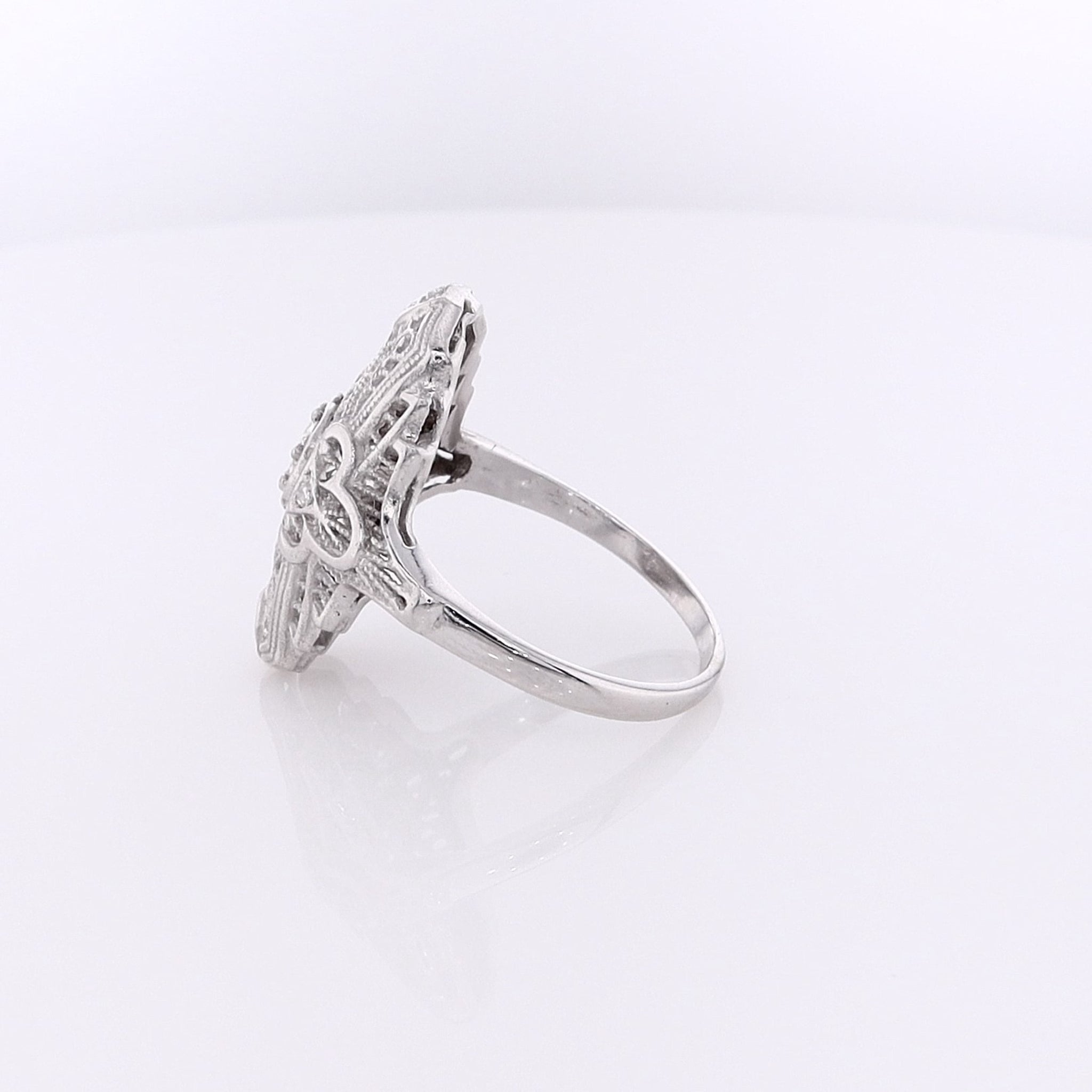 Exquisite Estate 14 Karat White Gold Filigree Design Diamond Engagement Ring