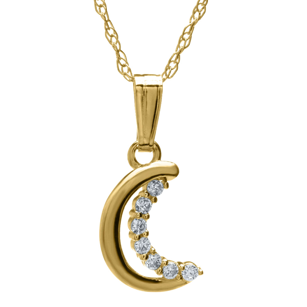 14k Gold Children's Half Moon Design Pendant Necklace with Cubic Zirconia